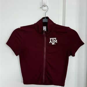 Maroon Short Sleeve Zip-Up Top